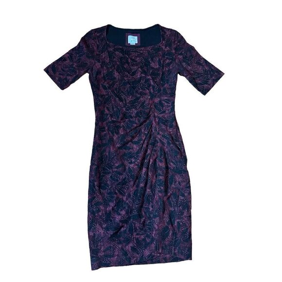 Anthropologie Maeve Elorn Lace Dress Black Burgundy Fitted Ruched Sz 6 - Picture 7 of 11